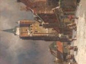 Dutchstreet Scene; Dutch Winter Street Scene by Adrianus Eversen