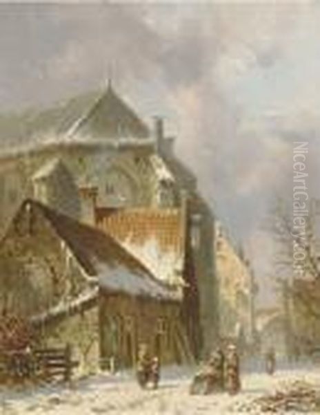 Villagers In A Snowcovered Street - view 1