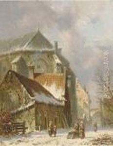 Villagers In A Snowcovered Street by Adrianus Eversen