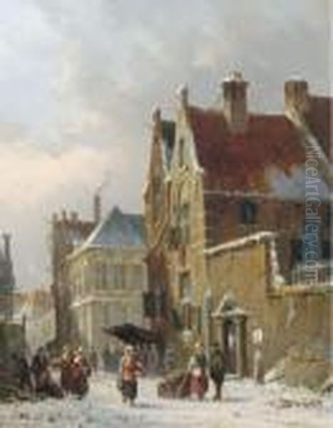 Townsfolk In A Snow Covered Street - view 1