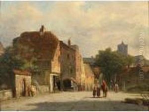 Figures In A Sunlit Dutch Town