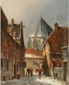 A Wintry Dutch Town by Adrianus Eversen