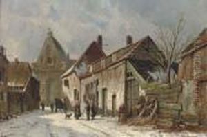 A Dutch Street In Winter by Adrianus Eversen