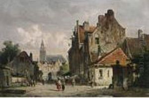 Villagers In A Dutch Town by Adrianus Eversen