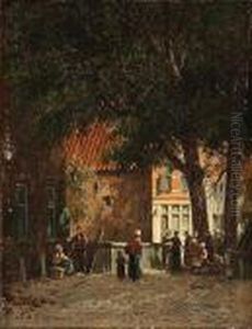Figures In A Dutch Street by Adrianus Eversen