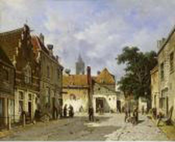 Townsfolk In A Sunlit Street - view 1