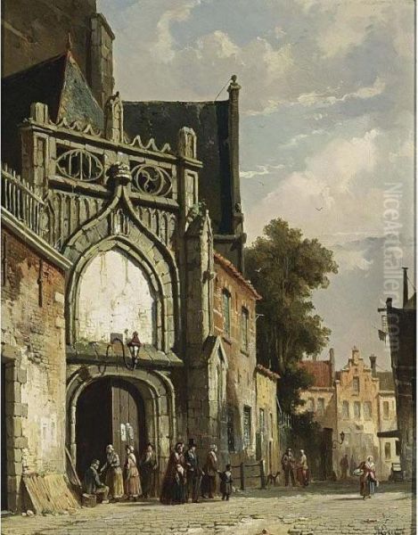 Figures Near A Church Entrance - view 1
