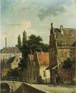 Villagers In A Dutch Town by Adrianus Eversen