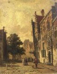 A Town Scene With Elegant People Strolling