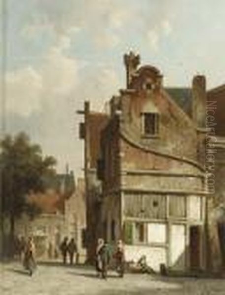 Townsfolk Conversing On A Sunlit Square - view 1