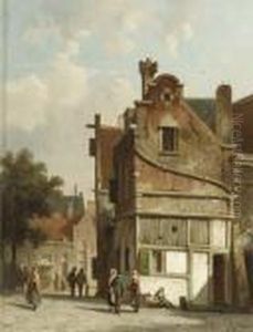 Townsfolk Conversing On A Sunlit Square by Adrianus Eversen
