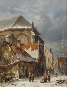 A Sunny Day In Winter by Adrianus Eversen