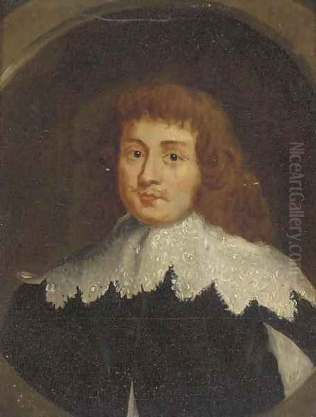Portrait of a gentleman, bust-length, in a black jacket and a white collar, in a feigned oval - view 1