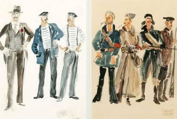 Group Of Men In Sailor Costume, And Group Of Men In Soldier Costume: Two Works - view 1