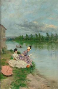 Dame A Pesca Lungo La Riva Del Fiume by Fabbio Fabbi