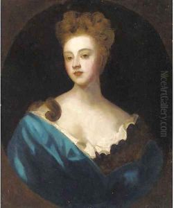 Portrait of a lady, bust-length, in a blue dress