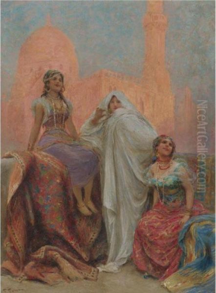 The Three Beauties Standing Before Al Rifa'i Mosque In Cairo - view 1