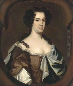 Portrait of a lady, half-length, in a brown dress by Sir Peter Lely