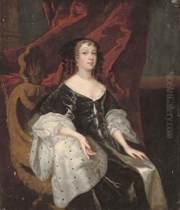 Portrait of a lady, three-quarter-length, seated in a black dress by Sir Peter Lely