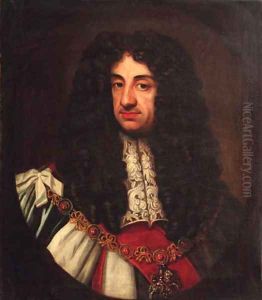 Portrait of Charles II, quarter-length, feigned oval by Sir Peter Lely