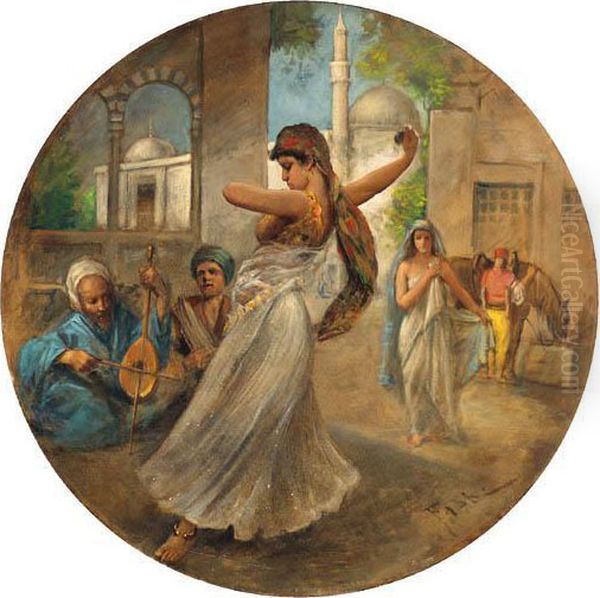 An Oriental Beauty Dancing Outside A Palace - view 1