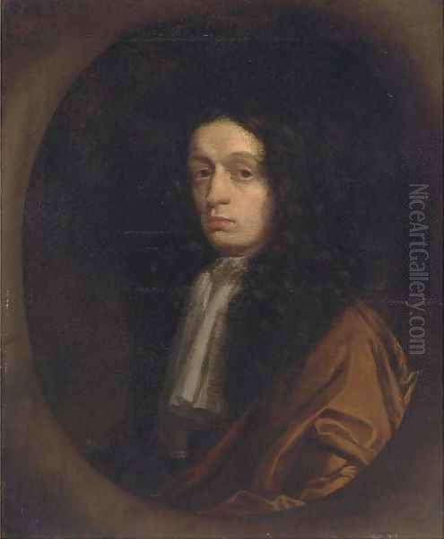 Portrait of a gentleman, bust-length, in a brown cloak and lace jabot, in a feigned oval - view 1