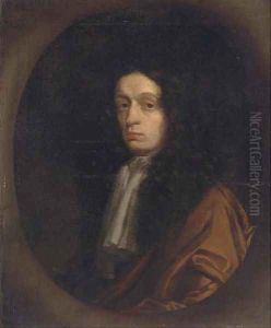 Portrait of a gentleman, bust-length, in a brown cloak and lace jabot, in a feigned oval