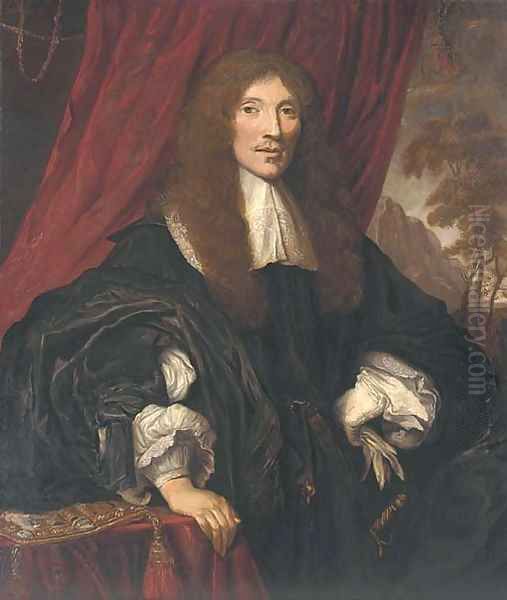 Portrait of a gentleman, half-length, in a black gown with lace collar and cuffs - view 1