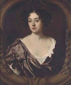 Portrait of a lady, bust-length, in a purple dress