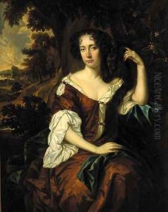 Portrait of a lady, three-quarter-length, in a brown dress by Sir Peter Lely
