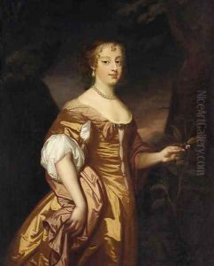 Portrait of a lady, three-quarter-length, in a golden dress by Sir Peter Lely