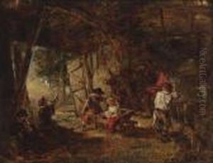 Spielende Kinder In Der Scheune by Thomas Faed