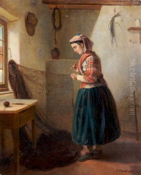 Girl Mending Fisherman's Net - view 1