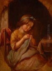 Young Girl Sewing by Thomas Faed