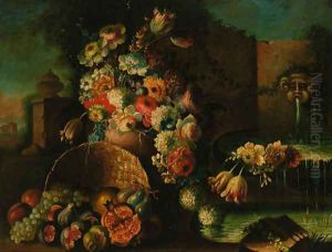 Roses, tulips, daisies and other flowers in a vase by Gasparo Lopez