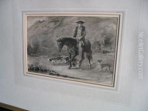 A Figure, Reputedly Haynes King, On A Horse, With Dogs by Thomas Faed