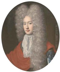 Portrait of a gentleman, bust-length, wearing an armoured tunic, red wrap and long wig Portrait of a gentleman, bust-length, wearing an armoured tunic, red wrap and long wig