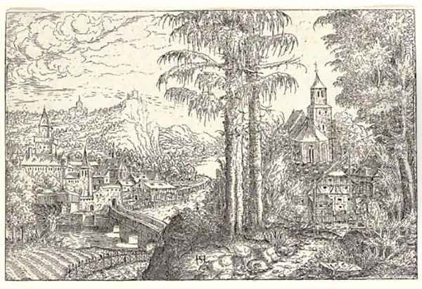 View of a Town near a River, on the Right a Church - view 1