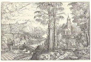 View of a Town near a River, on the Right a Church thumbnail