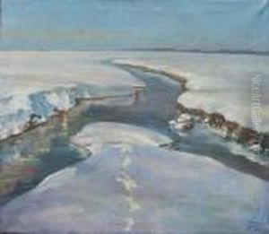 Pejzaz Zimowy Z Rzeka (1916) by Julian Falat