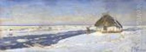 Weite Polnische Winterlandschaft
Mit Bauernkate Am Fluss. by Julian Falat