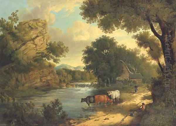 View near Knaresborough, with cattle and figures by a river - view 1