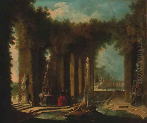 Elegant figures in an ornemental water garden - view 1