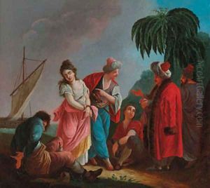 Orientals bargaining over a slave by Jean Baptiste Leprince