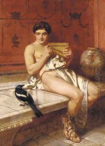 A classical man with a magpie by Sebastian Lucius