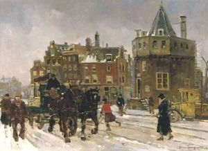 The Prins Hendrikkade by the Schreierstoren Amsterdam in winter by Frans Langeveld