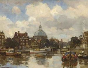 A view on the Lutherse kerk, Amsterdam by Frans Langeveld
