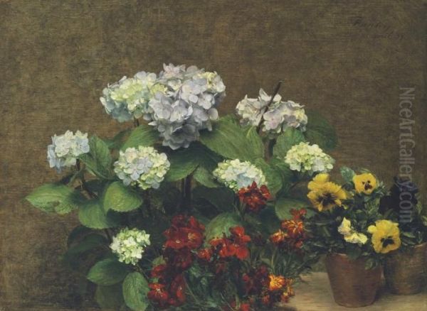 Fleurs (hortensias, Giroflees, Deux Pots De Pensees) - view 1