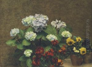 Fleurs (hortensias, Giroflees, Deux Pots De Pensees)