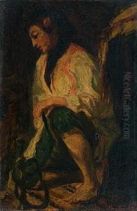 Femme Au Narguile D'apres Eugene
 Delacroix, Copie Partielle De Son Tableau 'les Femmes D'alger Dans Leur
 Appartement' by Ignace Henri Jean Fantin-Latour
